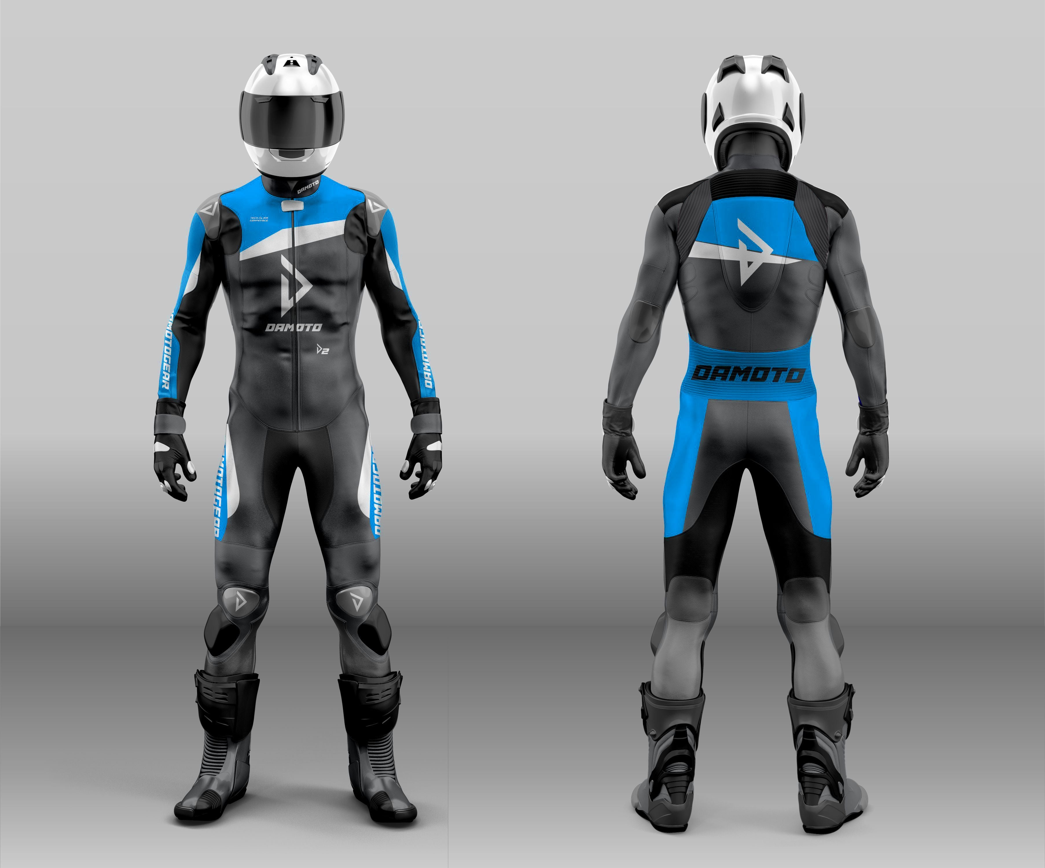 Damotogear Gp Plus V4 Motorcycle Motorbike Leather Suit Black/Blue
