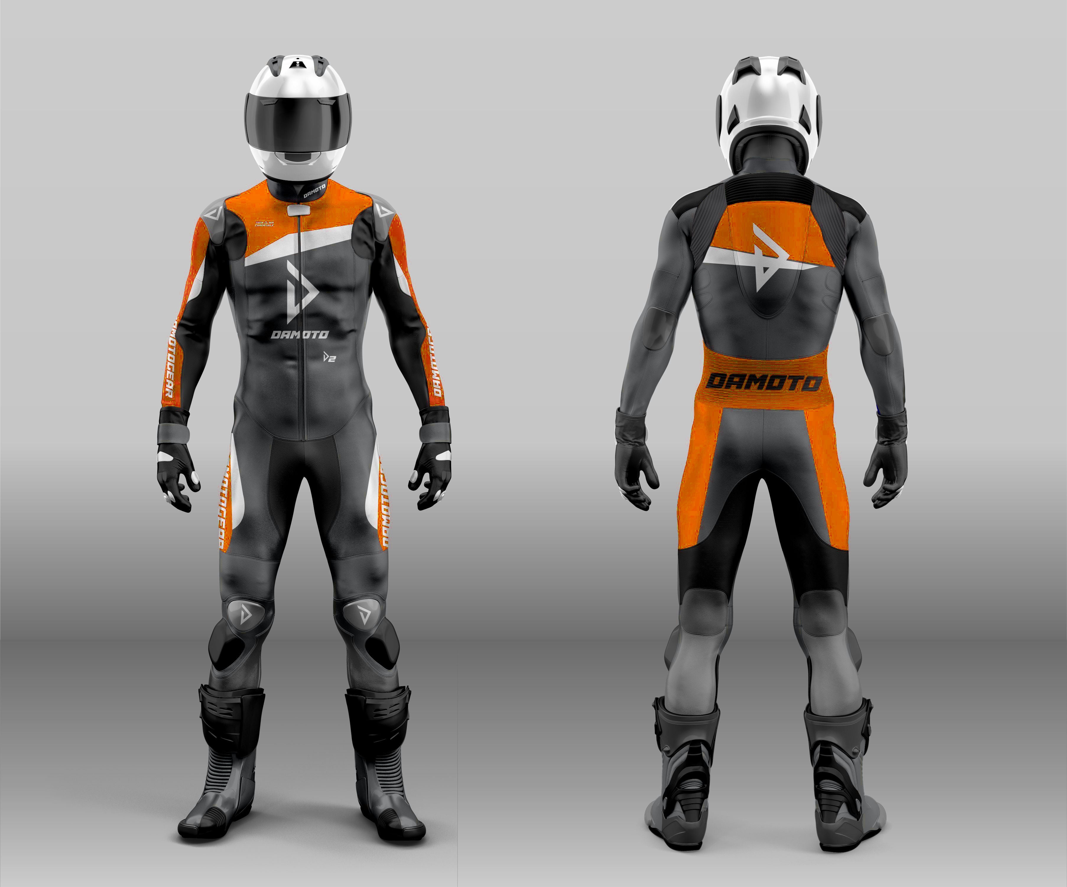 Damotogear Gp Plus V4 Motorcycle Motorbike Leather Suit Black/Orange