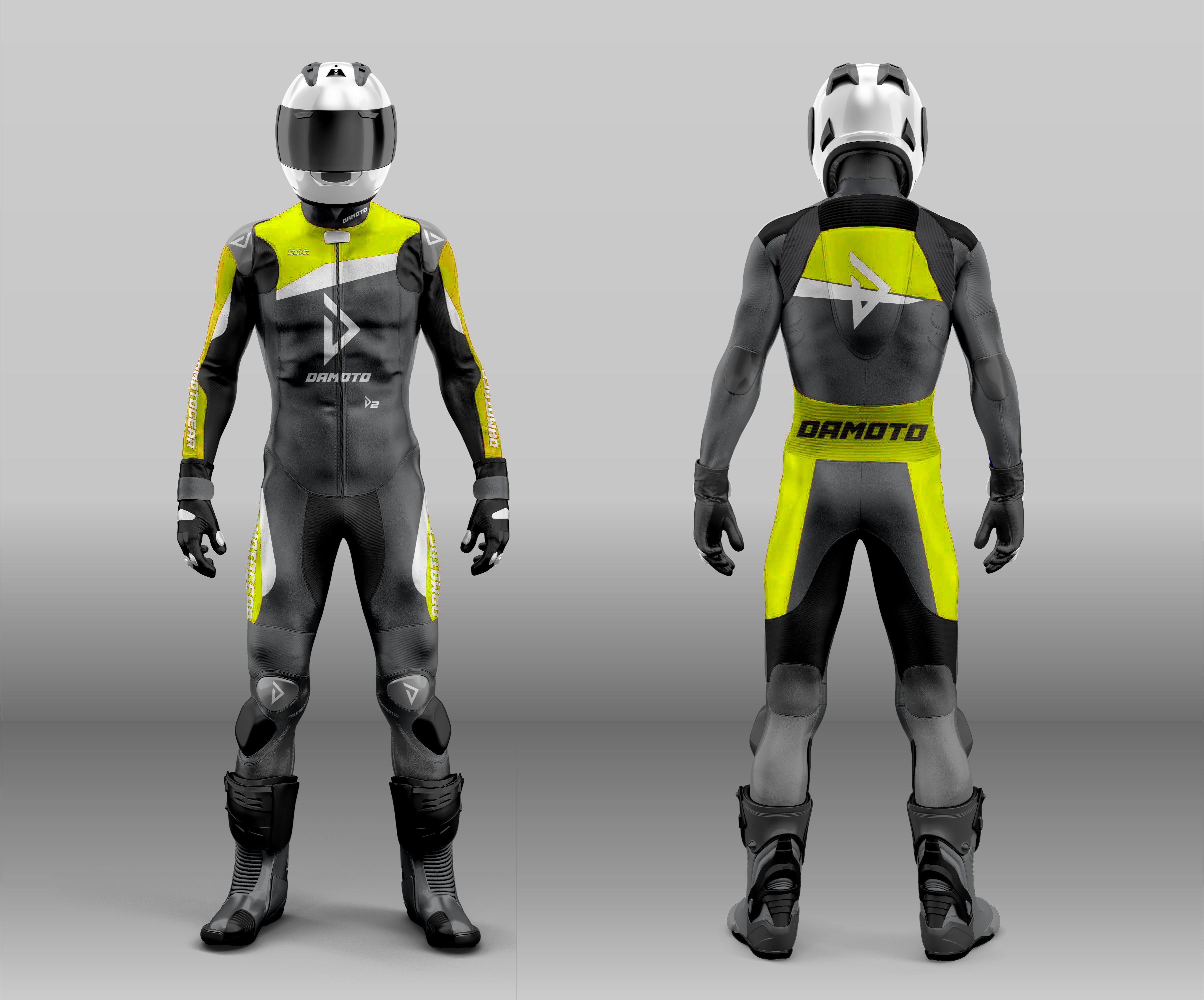 Damotogear Gp Plus V4 Motorcycle Motorbike Leather Suit Black/Yellow
