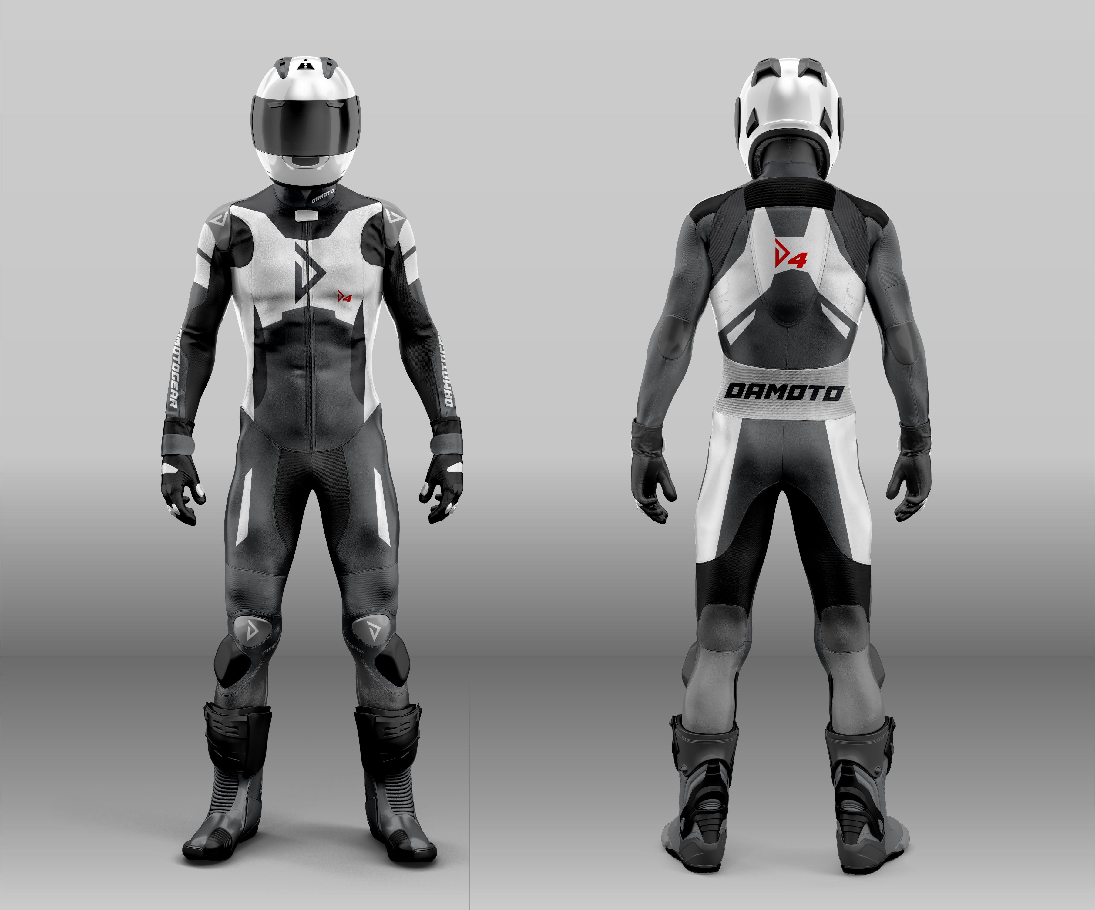 Damotogear Gp Plus V4 Sprint Motorcycle Motorbike Leather Suit Black/White