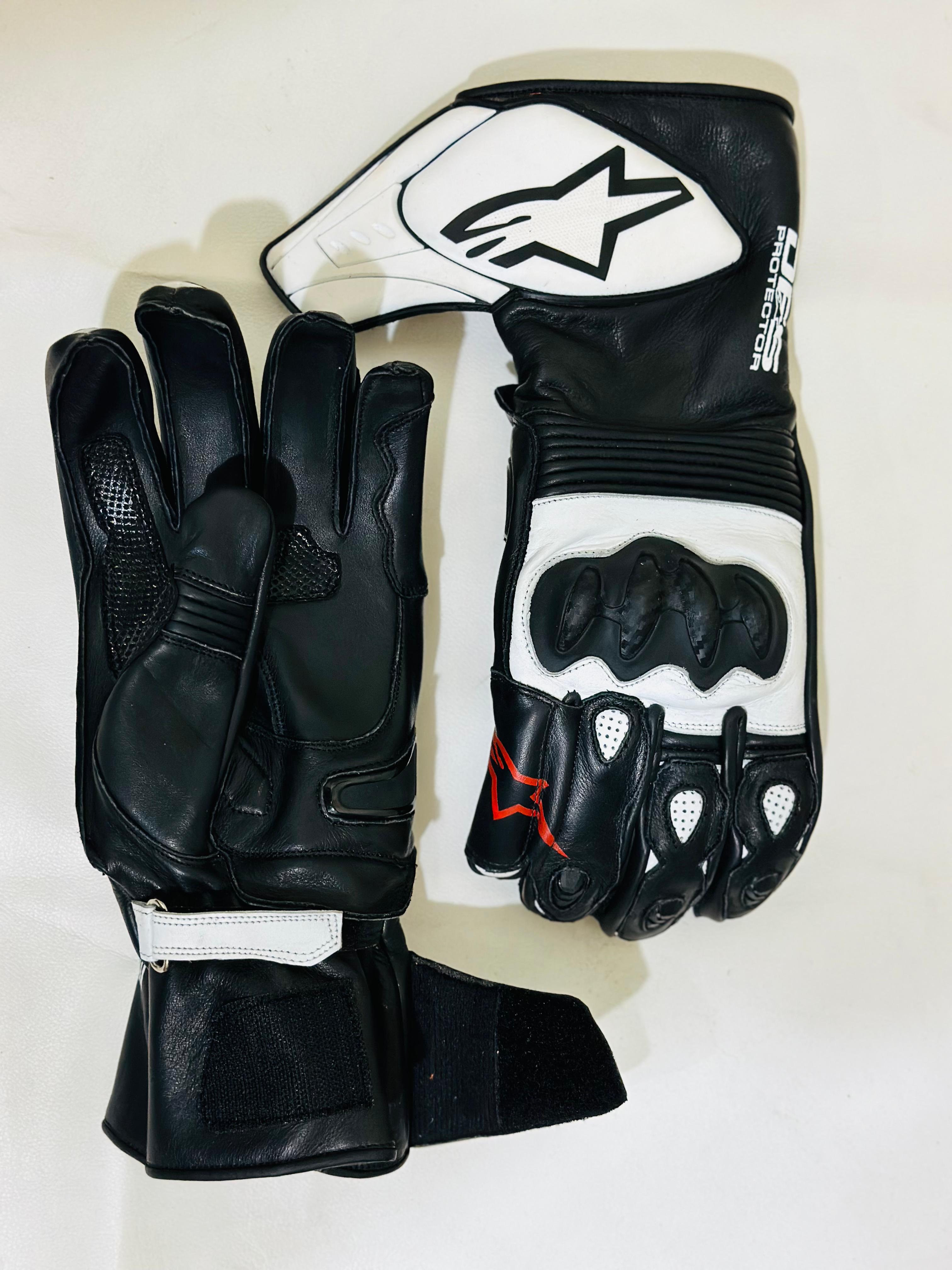 GP Tech V2 Replica Leather Motorcycle Gloves Black/White